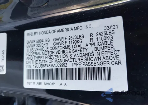 2021 Acura Tlx Technology Package z USA, uszkodzony, nr VIN 19UUB6F48MA009992